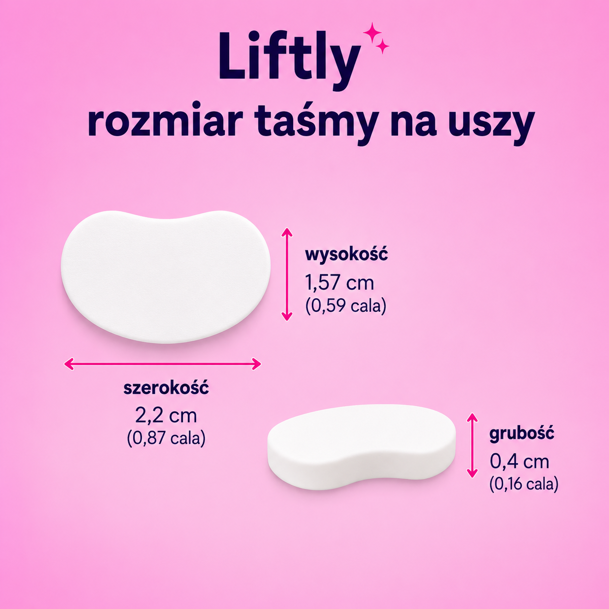 Liftly na uszy rozmiar taśmy